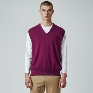 Peter Millar Sweater Men's L Burgundy 100% Cashmere V-Neck Golf Pullover Vest